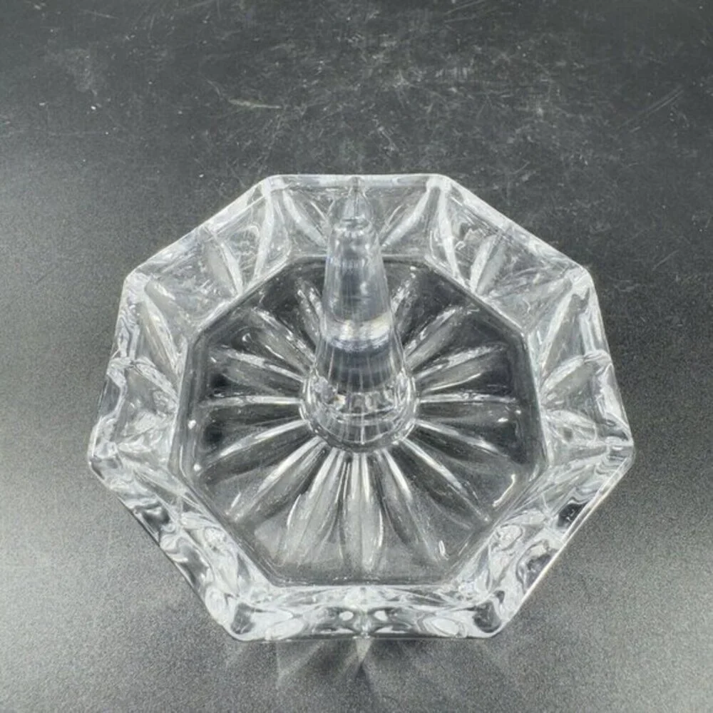 Vintage Bohemian Clear Crystal Glass Trinket Dish Ring Holder‎ Czech Glassware
